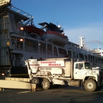 Kodiak-Volumetric mixer coming off an overnight ferry ride from Homer for KEA building lifting project. 